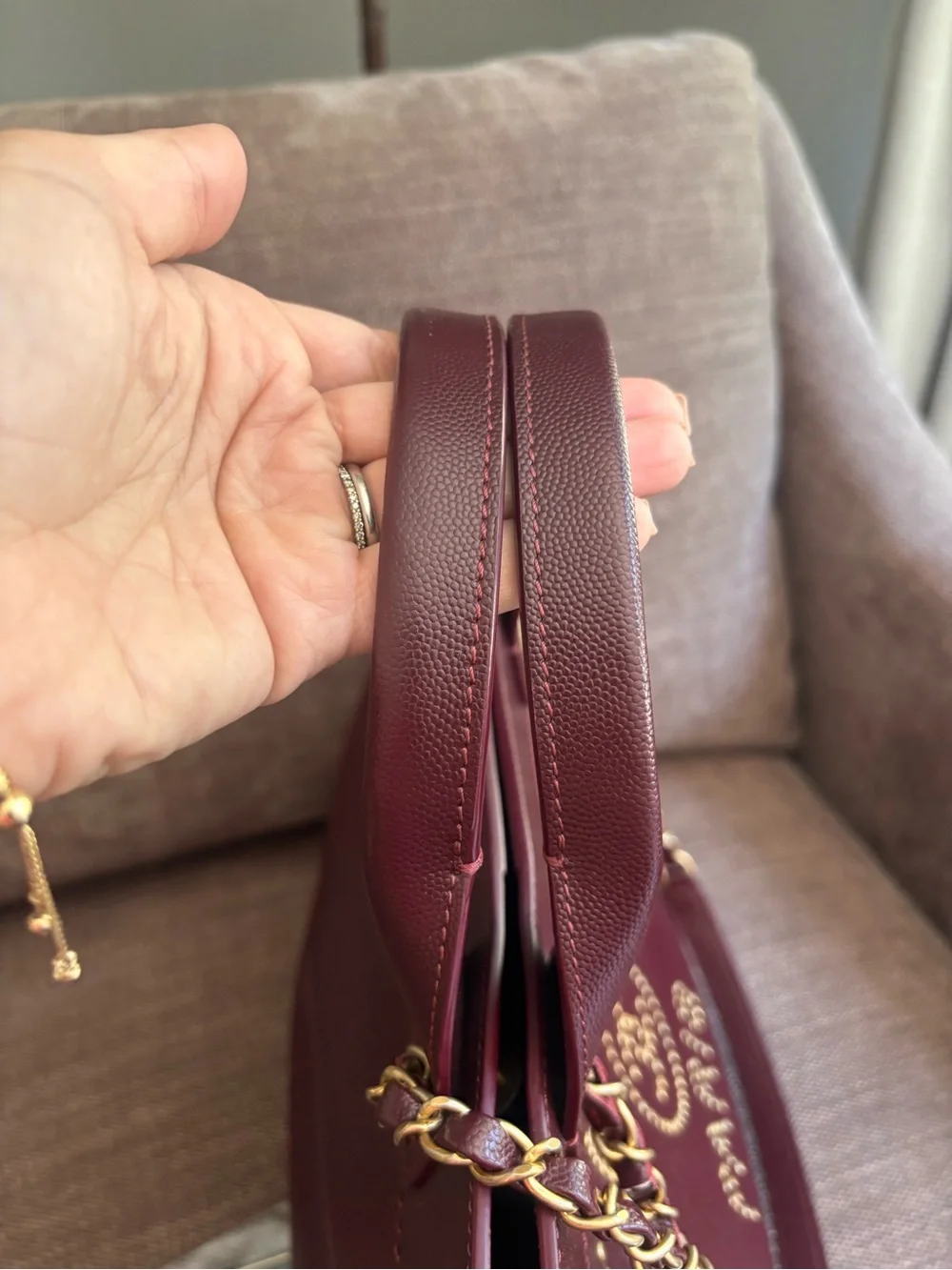 Authentic CHANEL deauville studded caviar leather burgundy tote